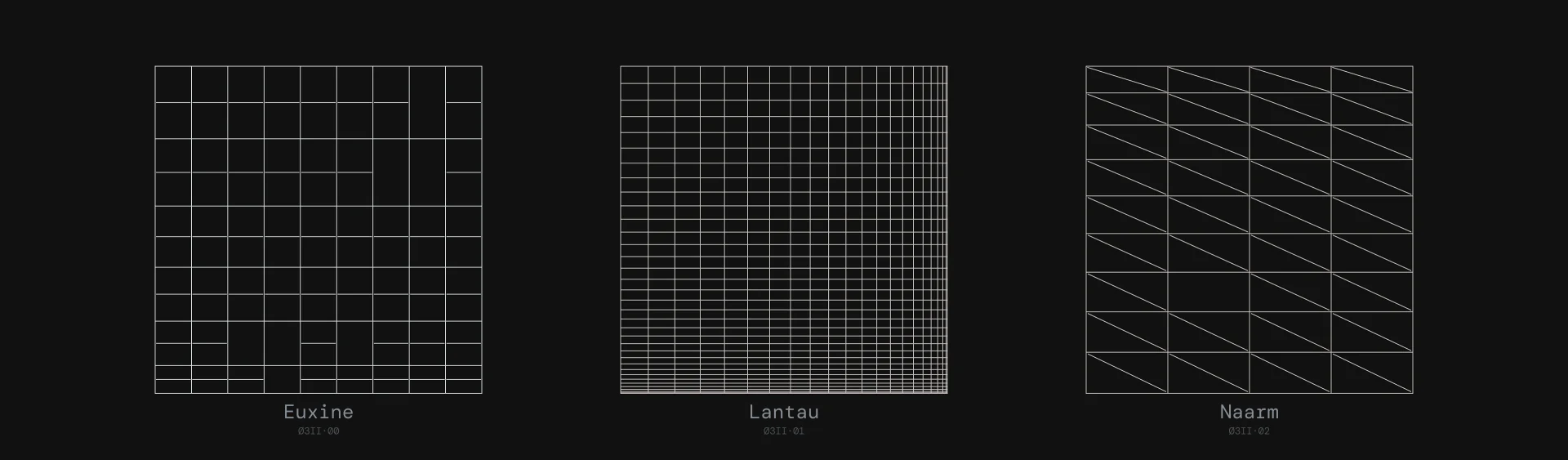 Three release covers, each a different line construction: Euxine, Lantau and Naarm