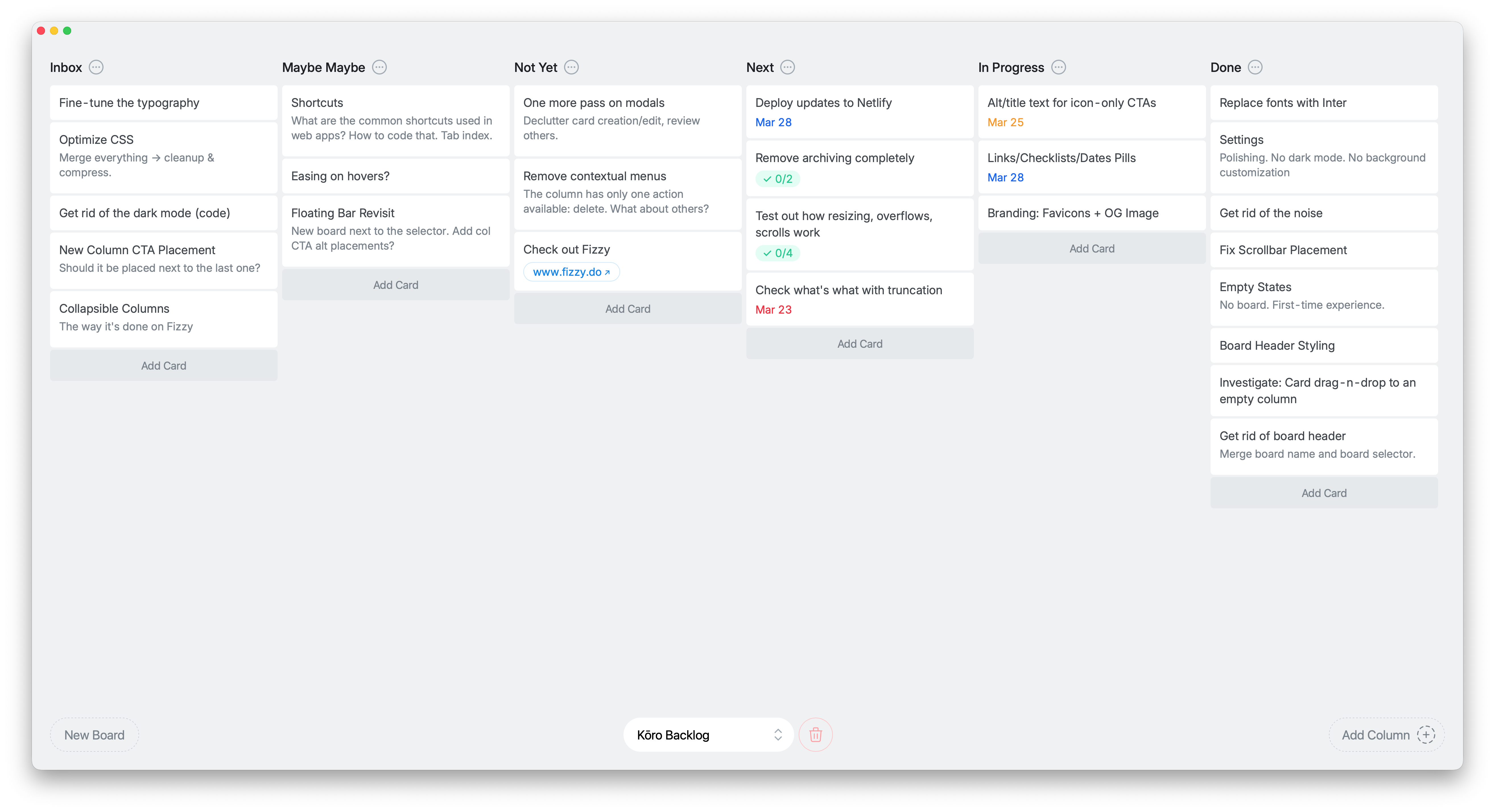 Kōro: Kanban Uncluttered